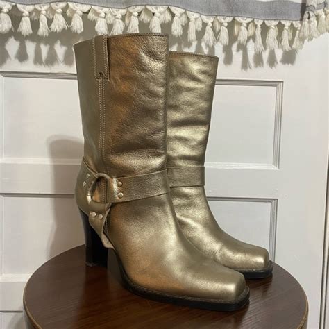 michael kors gold and jean color shoes|Michael Kors gold boots.